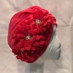 Women's Slip On Hat Flower Turban Hijab Cap Pink